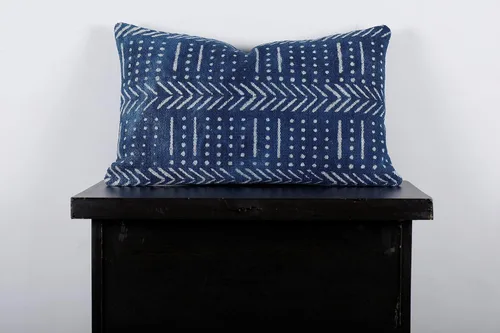 Vista 2 de Trade Star Funda de cojín lumbar, funda de almohada decorativa índigo, funda de almohada tribal 100% algodón, funda de almohada para decoración