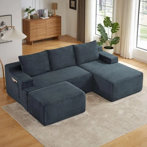 Vista 20 de Sofá seccional comprimido sin hueso de 112 pulgadas con otomana movible convertible en forma de L sofá esquinero modular para sala de estar, sofás