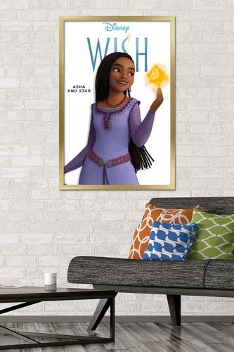 Vista 2 de Trends International Disney Wish - Póster de pared Asha Feature Series, 22.37 x 34.00 pulgadas, versión enmarcada en oro