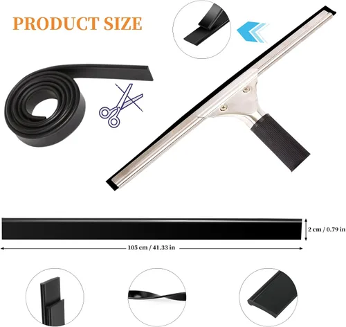 Vista 3 de 2 piezas de cuchilla de goma de repuesto para escobilla de goma de 41 pulgadas, repuesto de escobilla de silicona para el hogar para ventanas