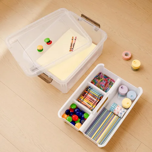 Vista 7 de Citylife - Contenedores de almacenamiento de plástico transparente de 17 cuartos de galón con bandeja extraíble, caja de cierre apilable con asa