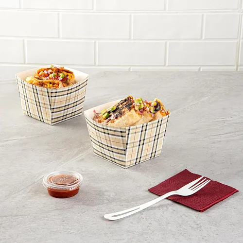 Vista 43 de Restaurantware -Bio Tek - Cajas de aperitivos de 4.3 x 3.2 pulgadas, 200 cajas desechables para papas fritas – Forro de polietileno, apto para frío