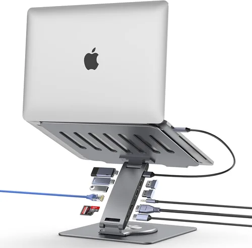 Estación de acoplamiento para portátil para MacBook Pro/Air/Dell/HP/Surface HC 11-en-1 Hub USB C 360° Giratoria Soporte para portátil con Hub USB 4K