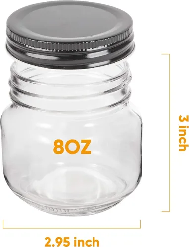 Vista 2 de QAPPDA Tarros de vidrio con tapas de 8 onzas, tarros de conservas para encurtidos y almacenamiento de cocina, tarros de especias de boca ancha