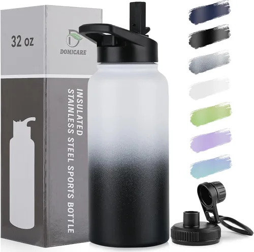 Vista 79 de DOMICARE Botella de agua para niños de 16 onzas para la escuela, de acero inoxidable, con aislamiento al vacío de doble pared, botella de agua