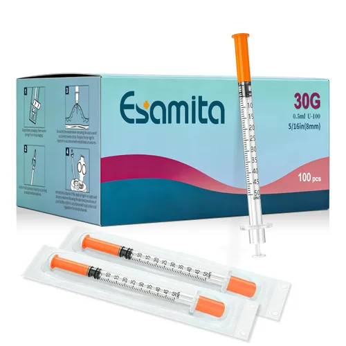 Vista 14 de Jeringas de insulina, 0.0 fl oz, 29G, 1/2" (12.7 mm) con aguja, U-100, envasadas individualmente, paquete de 100