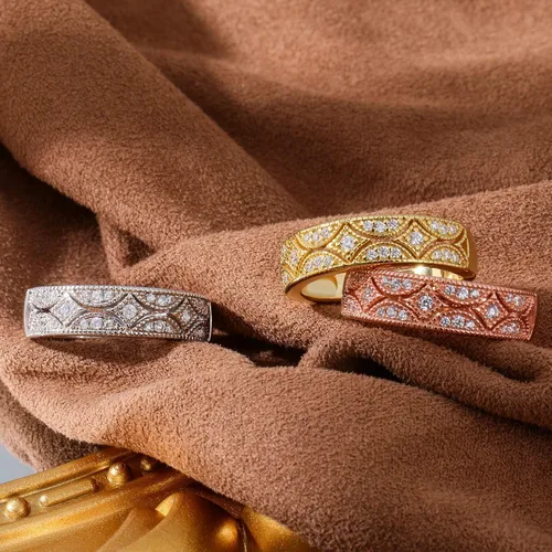 Vista 7 de Jeulia Womens Wide Eternity Ring Wedding Band, Milgrain Round Cut 18k White Gold Plated Eternity Band Ring Romantic Birthday Anniversary Jewelry