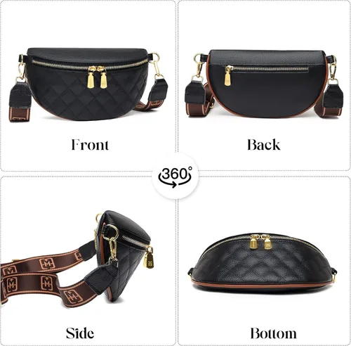 Vista 6 de Eslcorri Pequeña bolsa cruzada para mujer a la moda, riñoneras de cuero para el pecho, bolsa antirrobo para viajes