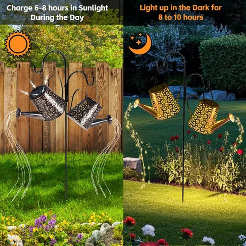 Vista 5 de Mousike Luces solares para decoración de jardín al aire libre, linterna colgante grande, impermeable, regadera, luces de paisaje, decoraciones