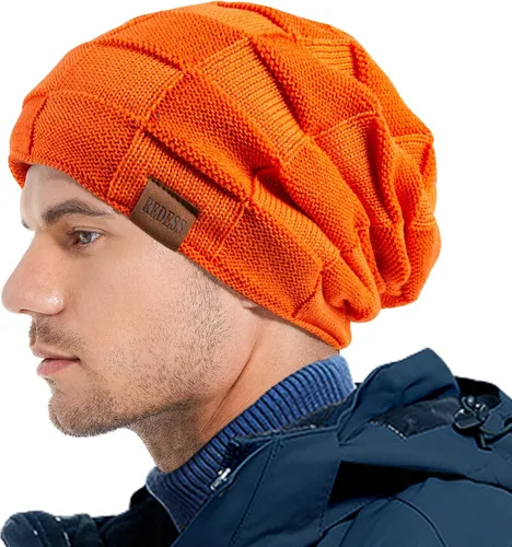 Vista 173 de REDESS Gorro de lana para hombres y mujeres, gorros de invierno cálidos de punto holgados y gruesos tipo calavera A1 negro