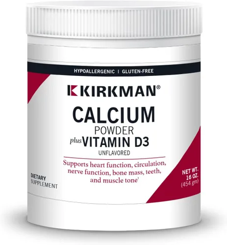 Kirkman Calcio puro con vitamina D-0.11 – 16.01 oz – 16 oz en polvo – Sin sabor – Hipoalergénico – Minerales – Sin gluten y caseína – Probado para