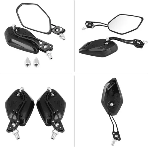 Vista 7 de Qiilu Espejo retrovisor de repuesto para motocicleta, 1 par universal de aluminio con patrón de llama de aluminio con tornillos de 0.315 in/0.394 in