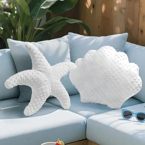 Vista 8 de AELS Juego de 2 Fundas de Almohada Costeras, Almohadas Conchas y Caballitos de Mar, Almohadas Náuticas de Playa y Océano con Diseño Suave