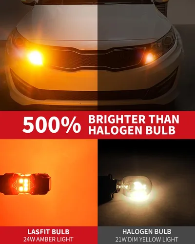 Vista 3 de LASFIT Bombilla LED T3 1156, señal de giro ámbar, resistencia incorporada 7506 CANBUS Ready sin errores, nuevo 500% brillante intermitente 4000LM