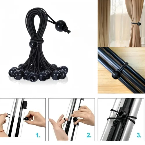 Vista 5 de Lanlord Cuerdas elásticas negras de 11 pulgadas con bolas, 12 cuerdas elásticas de bola, cuerdas elásticas de lona, 11 pulgadas, 12 piezas (bola)