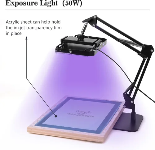 Vista 6 de Caydo Kit de impresión de pantalla todo en uno de 66 piezas, luz LED de impresión de pantalla de exposición UV de 50 W, tinta de impresión