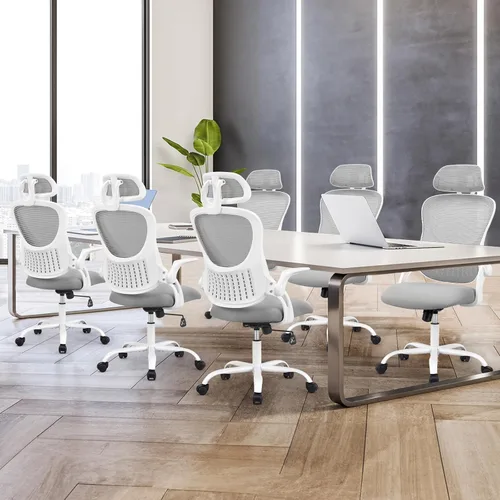 Vista 8 de Sweetcrispy Silla de Oficina Ejecutiva Gerencial para el Hogar, Respaldo Alto de Malla con Reposacabezas Ajustable, Respaldo Lumbar Cómodo
