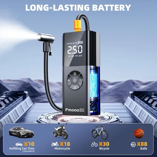 Vista 4 de Tire Inflator Portable Air Compressor,160PSI Dual Power 6000mAh,Cordless Air Pump with Digital Gauge, LED Light and Auto Shut-Off Function, 5X