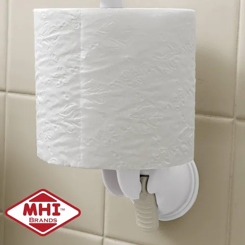 Vista 3 de Safe-er-Grip Soporte de papel higiénico; soporte para rollo de papel higiénico con ventosa de 2.5 pulgadas, soporte moderno de TP blanco