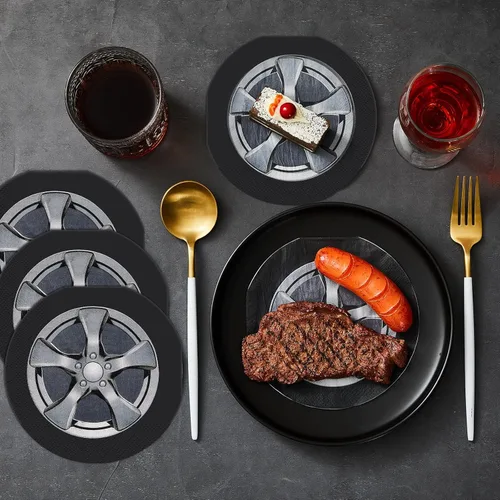 Vista 4 de Henoyso 100 servilletas para neumáticos de automóvil, servilletas de fiesta de cumpleaños de coche de carreras, suministros desechables, tema