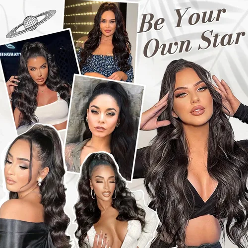 Vista 6 de BARSDAR Extensiones de cola de caballo con clip de garra negra, extensiones de cabello ondulado de 20 pulgadas para mujer, extensiones de cabello