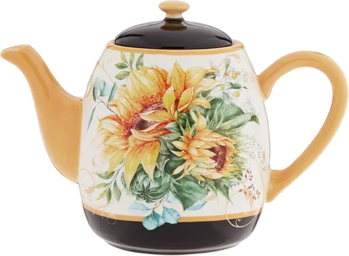 Sunflower Fields - Tetera de cerámica de 40 onzas con tapa, ideal para remojar hojas sueltas o té en bolsas, ideal para regalo, entretenimiento y
