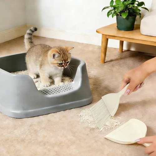 Vista 7 de THINKLEARN Juego de 2 piezas de mini escoba y recogedor, recogedor pequeño y cepillo, juego compacto de escoba de mano para limpieza, color beige