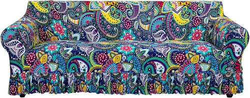 Vista 9 de FUANGUI Funda para Sofá de 1 Pieza, Funda Elástica para Sofá Estampada para Sofá de 3 Cojines con Falda Apta para Mascotas, Fundas de Sofá Lavables