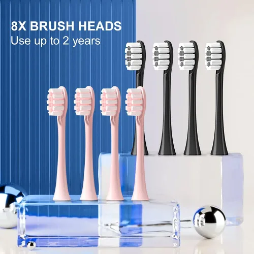 Vista 2 de Paquete de 2 cepillos de dientes eléctricos recargables para adultos y niños cepillo de dientes de blanqueamiento sónico con 8 cabezales de cepillo