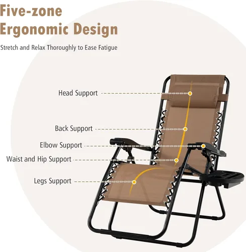 Vista 9 de Tangkula Zero Gravity - Silla plegable para patio, reclinable, ajustable, con soporte para tazas, reposabrazos anchos para patio, jardín, piscina