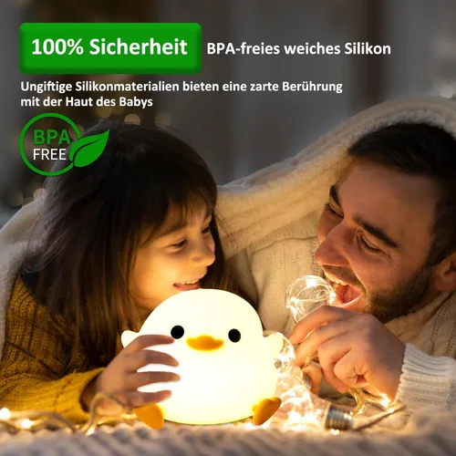 Vista 2 de OkiyiD Luz nocturna de pato, lindo regalo de pato para personas, luz decorativa de dormitorio, ABS+SIL, control táctil, regulable recargable