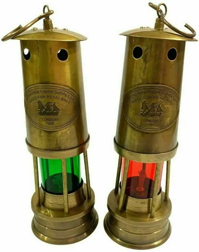 Vista 3 de 10 "náutico latón antiguo rojo y verde lámpara de aceite marítimo barco barco luz decoración