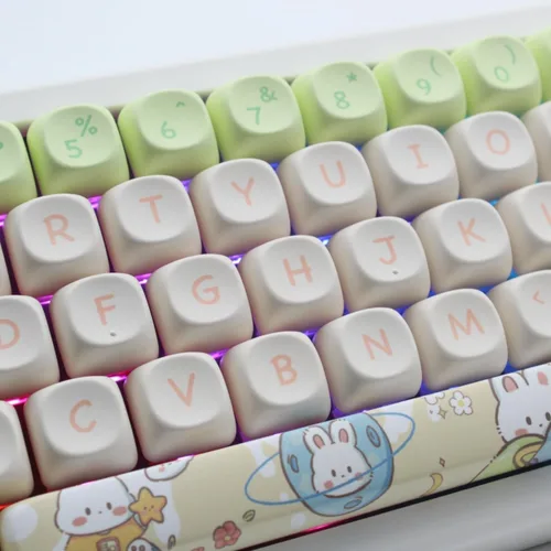 Vista 5 de MOA - Teclas de perfil de conejo, lindo conejo personalizado PBT Dye-sub Keycap 144 teclas para teclado mecánico, juego de teclas de tamaño completo
