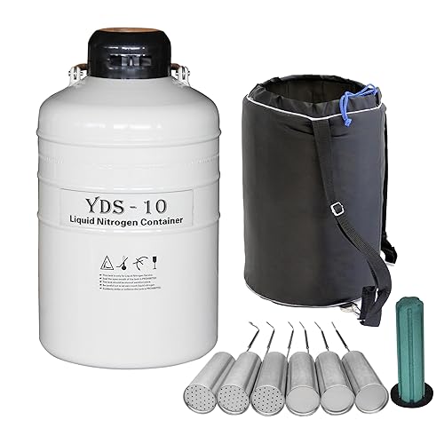 25. HFS (R) Tanque de nitrógeno líquido 3L Contenedor criogénico de aleación de aluminio LN2 Dewar con 6 botes y bolsa de transporte (3L)