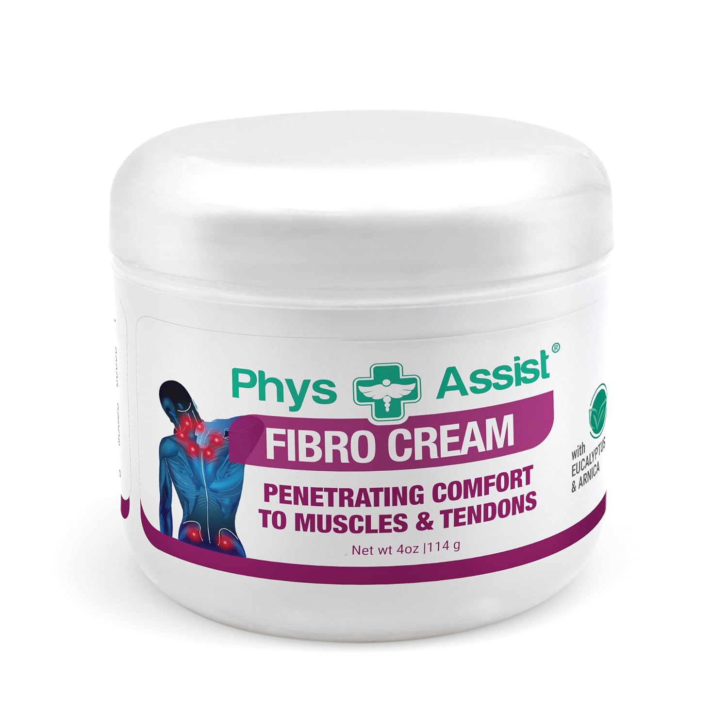 PhysAssist Crema de fibromialgia: calmante y refrescante botánico natural, tarro de 4 onzas.