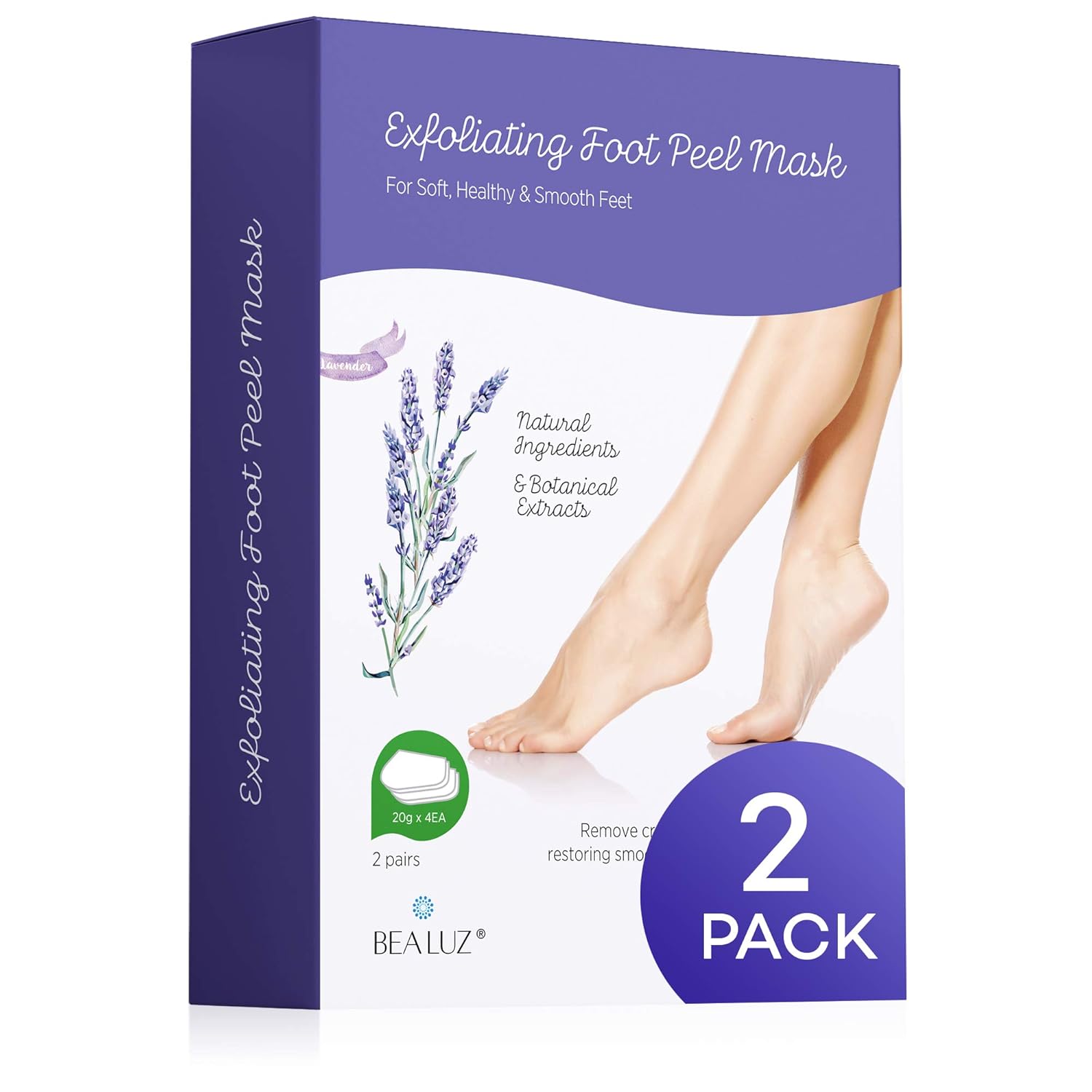 2. Bea Luz - Mascarilla exfoliante para pies suaves (2 pares, 1 a 2 semanas), para pelar callos y piel muerta, para hombres y mujeres