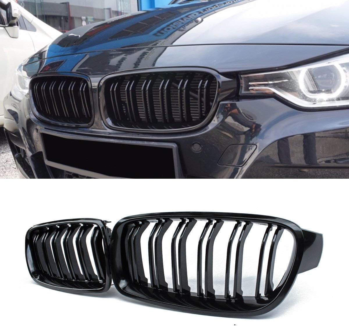 7. Rejilla delantera, repuesto de parrilla de riñón para BMW Serie 3 F30 F31 (ABS, negro brillante)