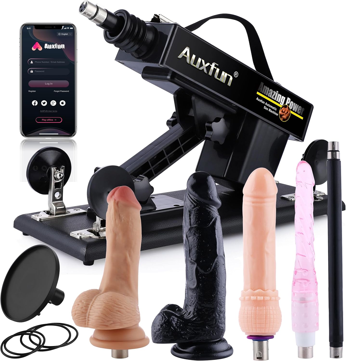 20. Máquina sexual, AUXFUN máquina automática de consolador con control de aplicación Bluetooth, máquina de empuje para mujeres con 6 accesorios