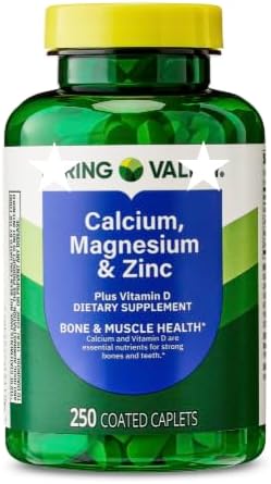 21. Calcio Magnesio Zinc con Vitamina D3 – Apoyo óseo, muscular e inmunológico, alta potencia 250 comprimidos, sin gluten, 1000 mg de calcio – Paquete 1