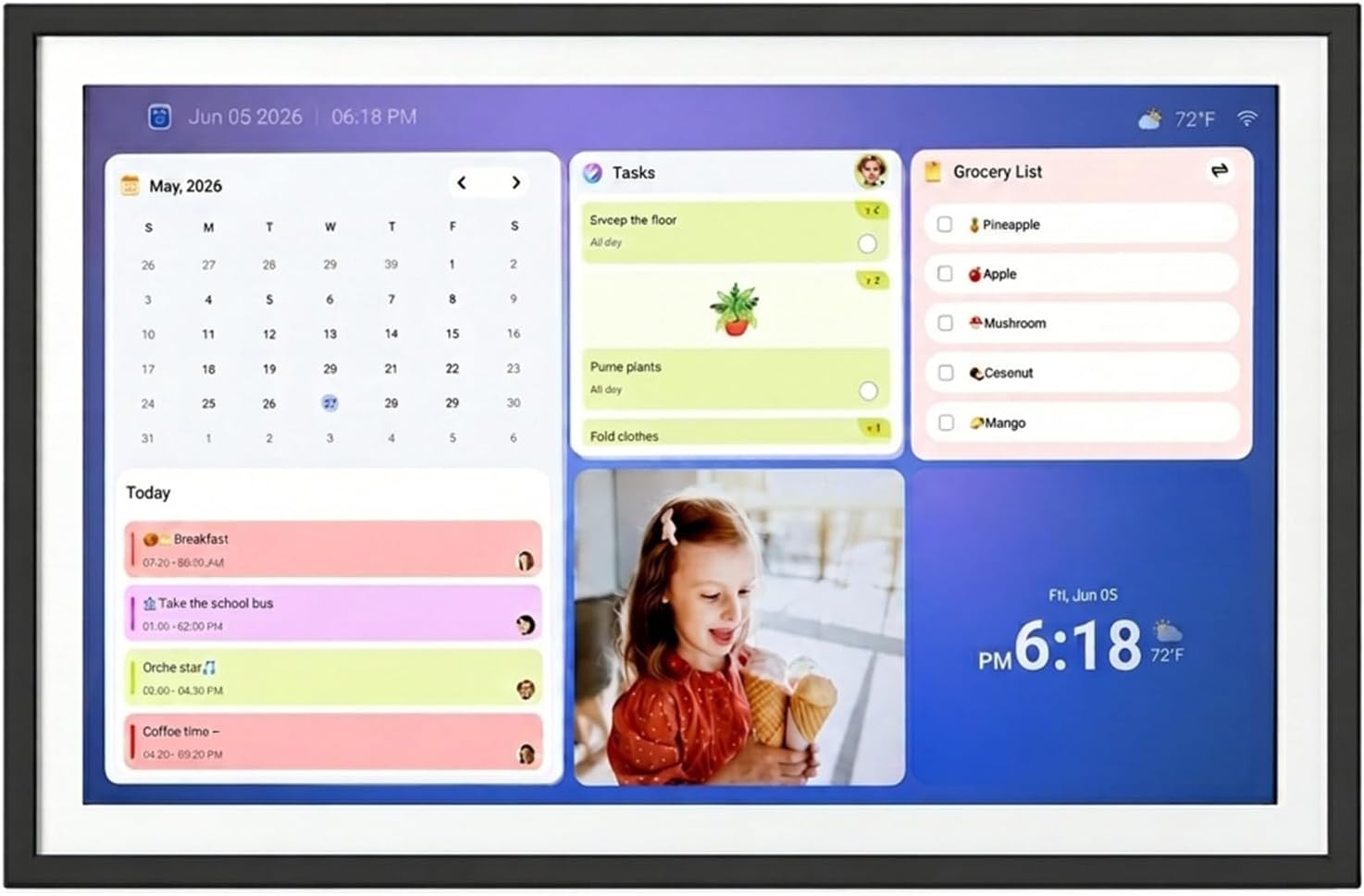 LOOFII Calendario digital inteligente de 15.6 pulgadas – Calendario de pantalla táctil Full HD de 1920 × 1080 y planificador familiar con tabla