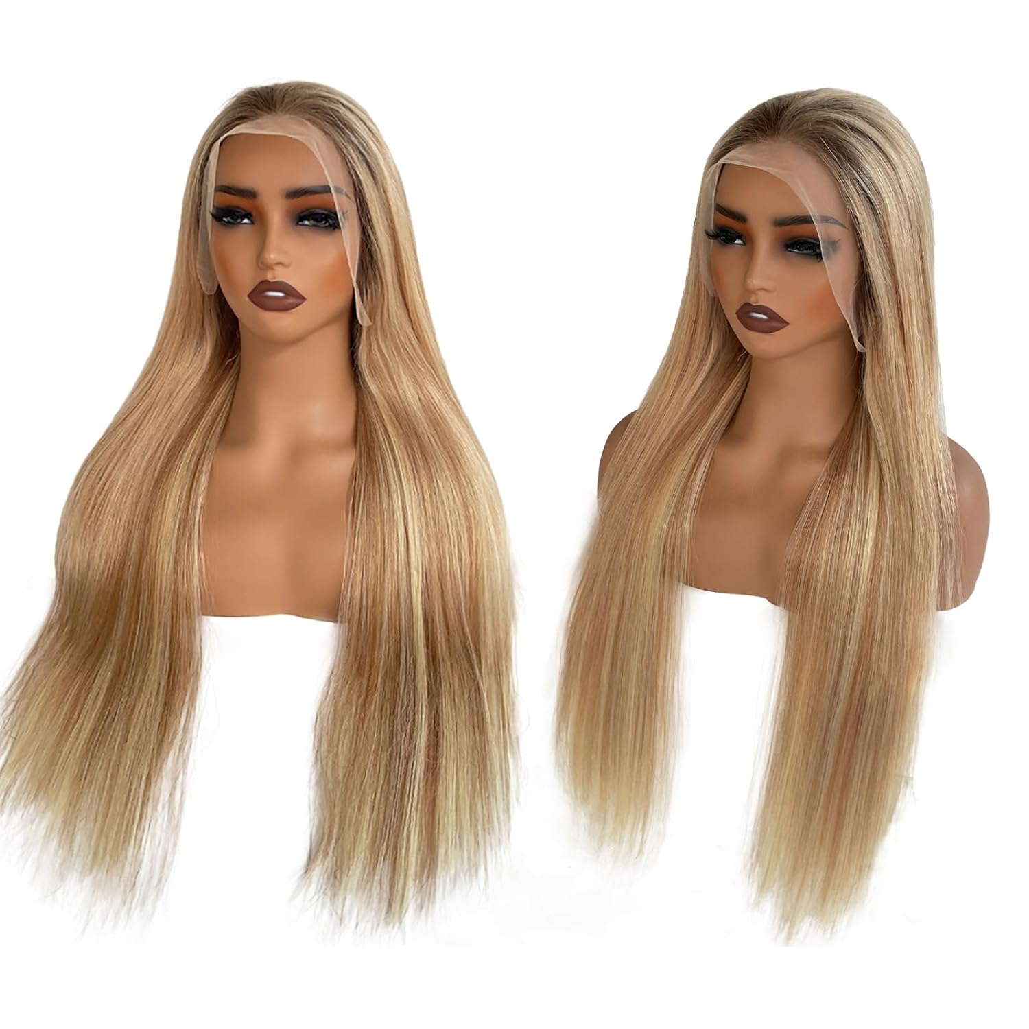 Peluca de Encaje Frontal de Cabello Humano de 30 Pulgadas con Mechas Ombré, Pelucas de Encaje Frontal Rubio Transparente Liso de 13x4 #4T12P613