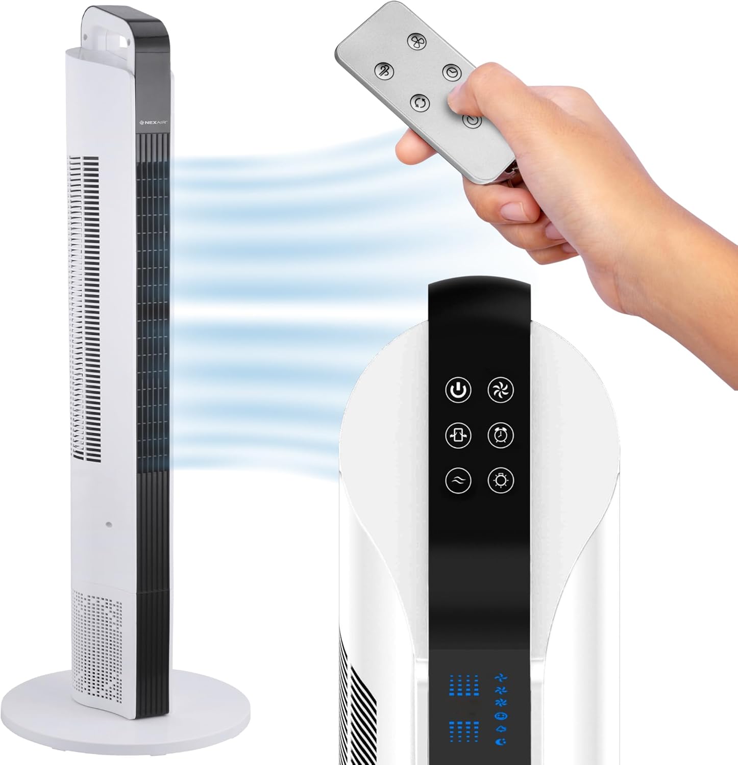 NEXAIR Ventilador de torre oscilante de 42 pulgadas, torre de ventilador portátil de 3 velocidades con control remoto, ventilador de piso
