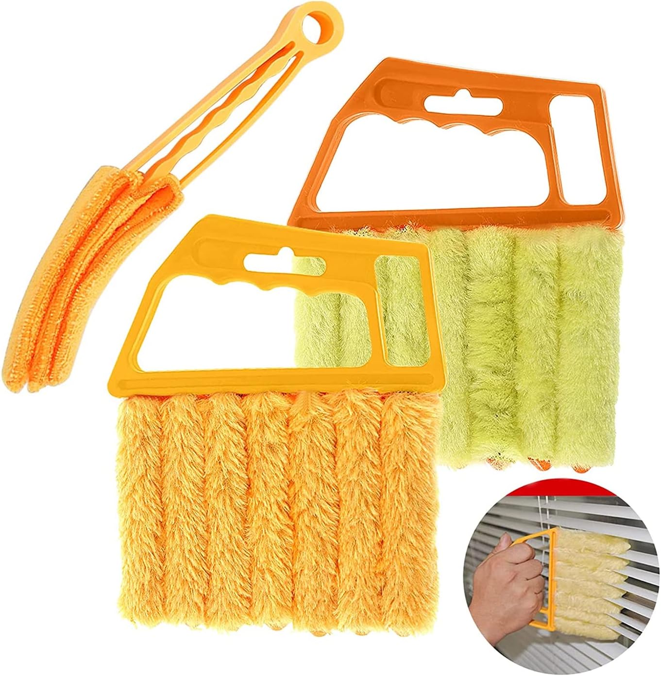Mwellewm 2 piezas veneciano limpiador de polvo de 7 dedos y 1 cepillo limpiador de ventana para persianas de mano, persianas venecianas, cepillo