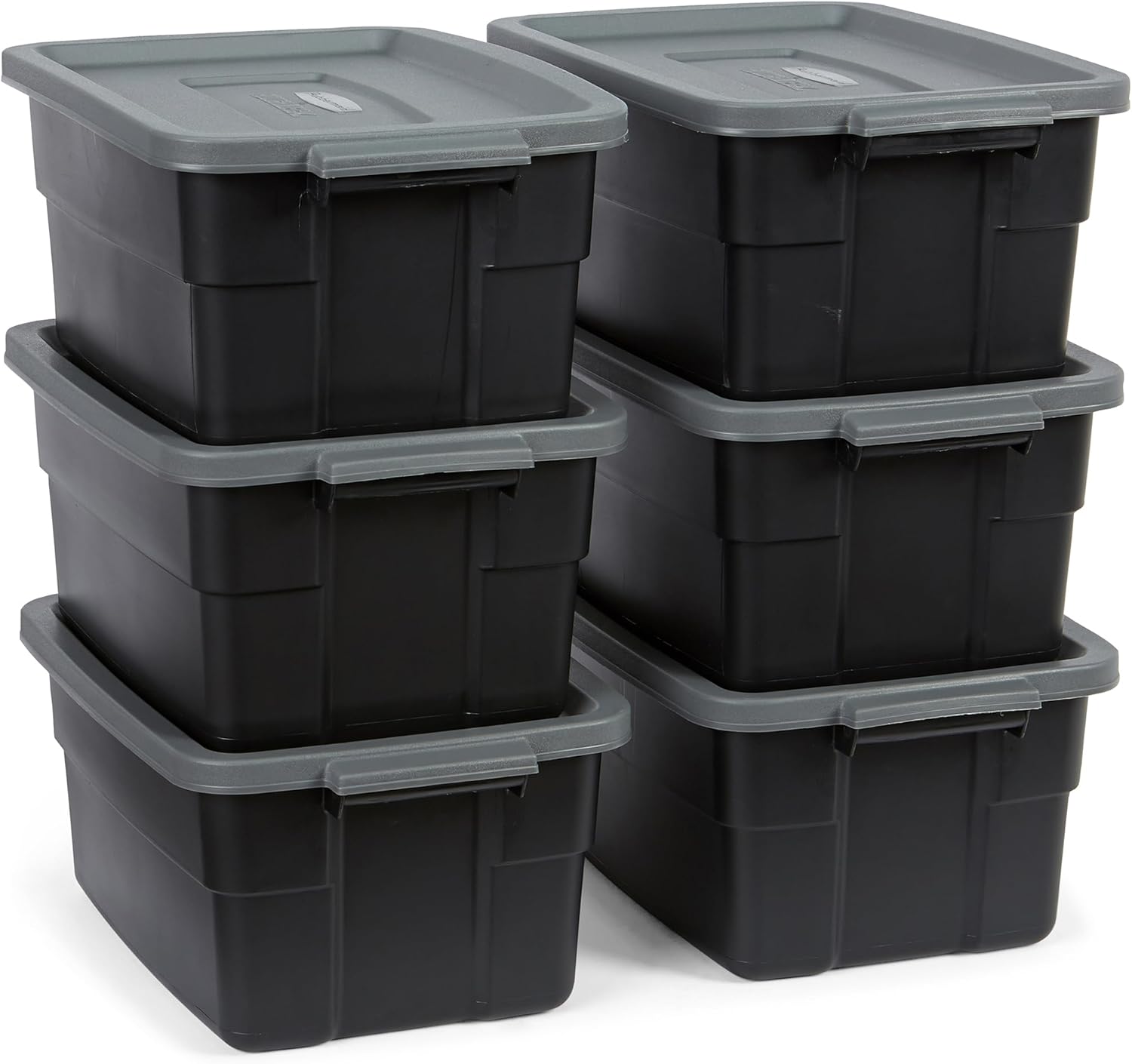 17. Rubbermaid Paquete de 6 Contenedores Resistentes y Duraderos de 3 GAL para Almacenamiento con Tapas a Presión y Asas, Contenedores de Almacenamiento