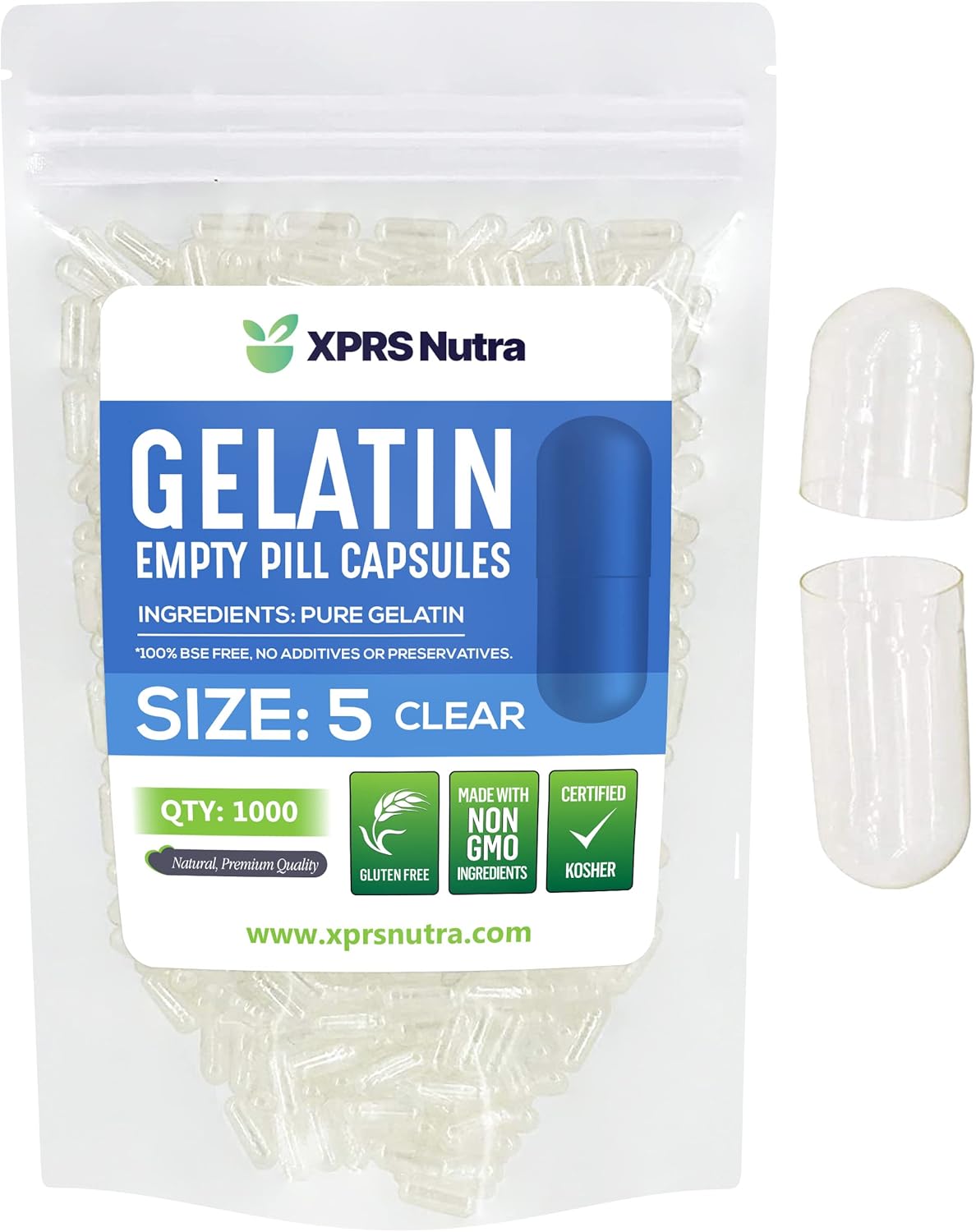 5. XPRS Nutra Cápsulas vacías de tamaño 5 – 100 cápsulas de gelatina vacías muy pequeñas – Pastillas de relleno de cápsulas de bricolaje – Cápsulas