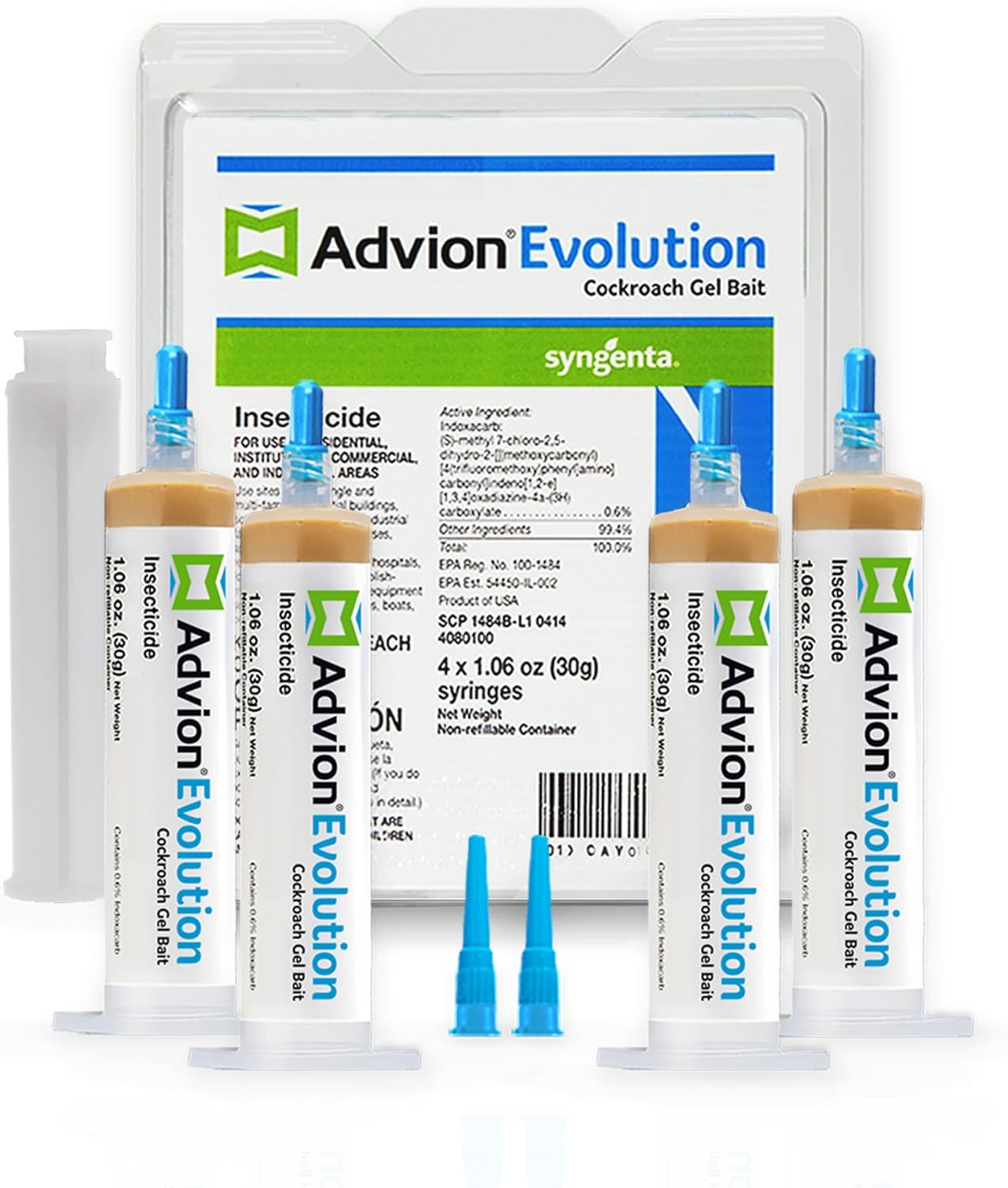 15. Advion Evolution - Cebo de gel para cucarachas, 4 tubos x 1.06 oz, 1 émbolo y 2 consejos de aplicación, formulado con indoxacarb, fórmula mejorada,