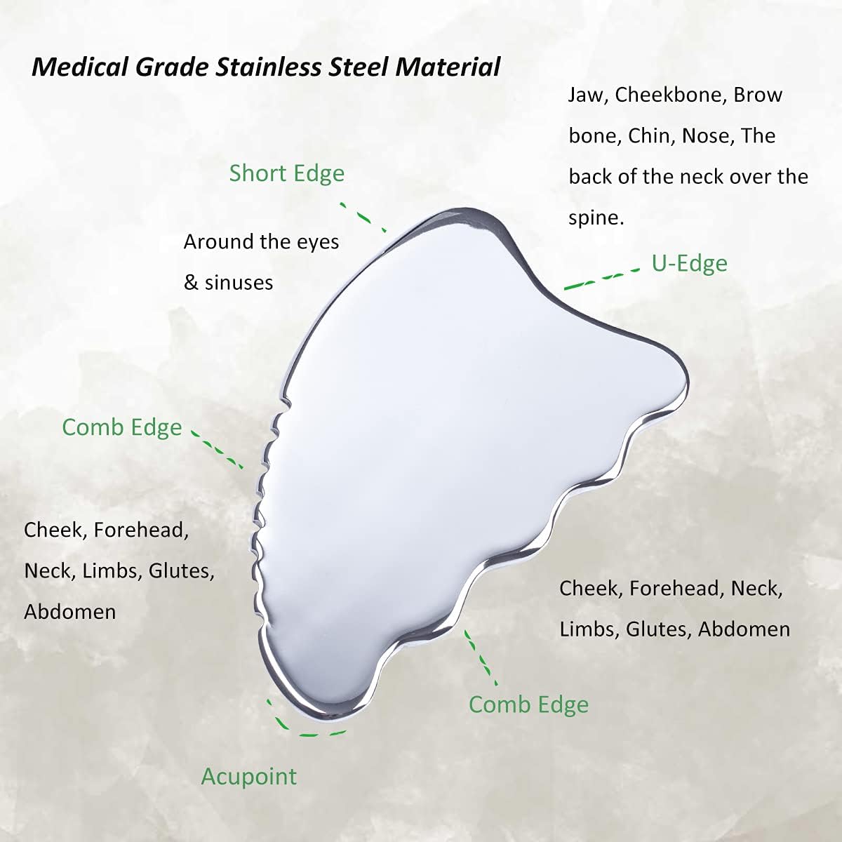 1. wuyaoyao Herramienta de raspado Gua Sha, herramienta de masaje de terapia de acero inoxidable, drenaje linfático Gua Sha Junta para anticelulitis