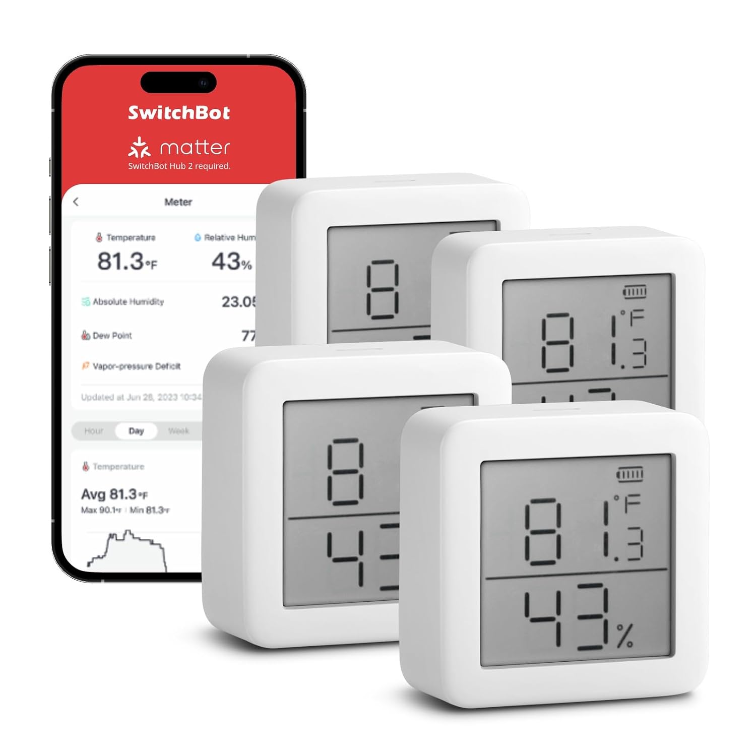 11. SwitchBot Termómetro higrómetro inteligente, higrómetro medidor de humedad interior, sensor de punto de rocío/VPD/humedad absoluta, monitor