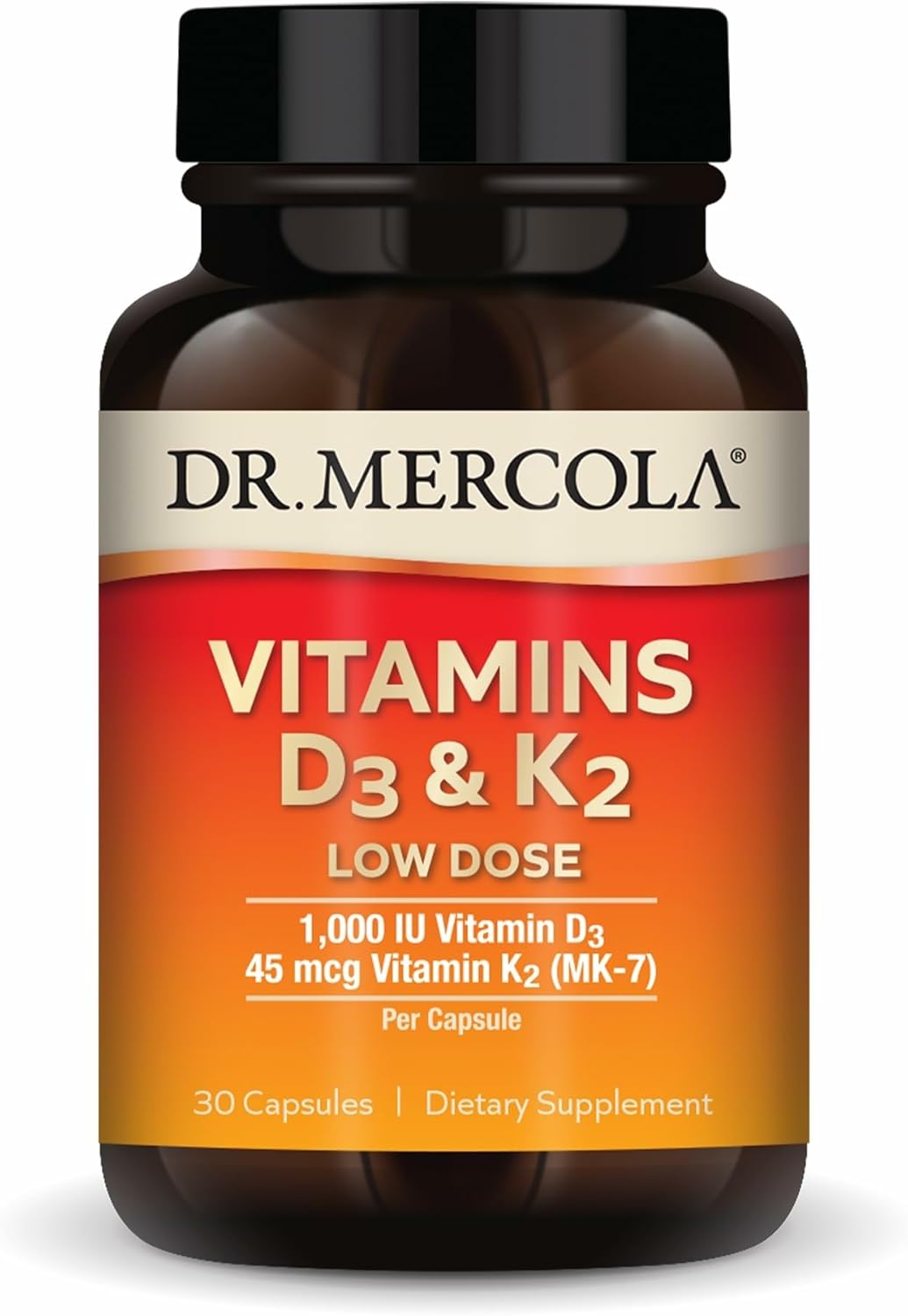 9. Dr. Mercola Vitaminas D3 y K2 dosis bajas - Mantiene los niveles de vitamina D - Apoya la salud inmunológica y ósea - MenaQ7 K2 de origen