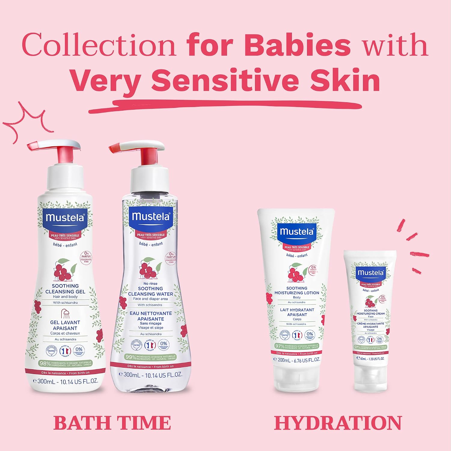 6. Mustela Agua de Limpieza Calmante para Bebé - Agua Micelar Sin Enjuague para Piel Muy Sensible - con Aguacate Natural y Baya de Schizandra - Sin